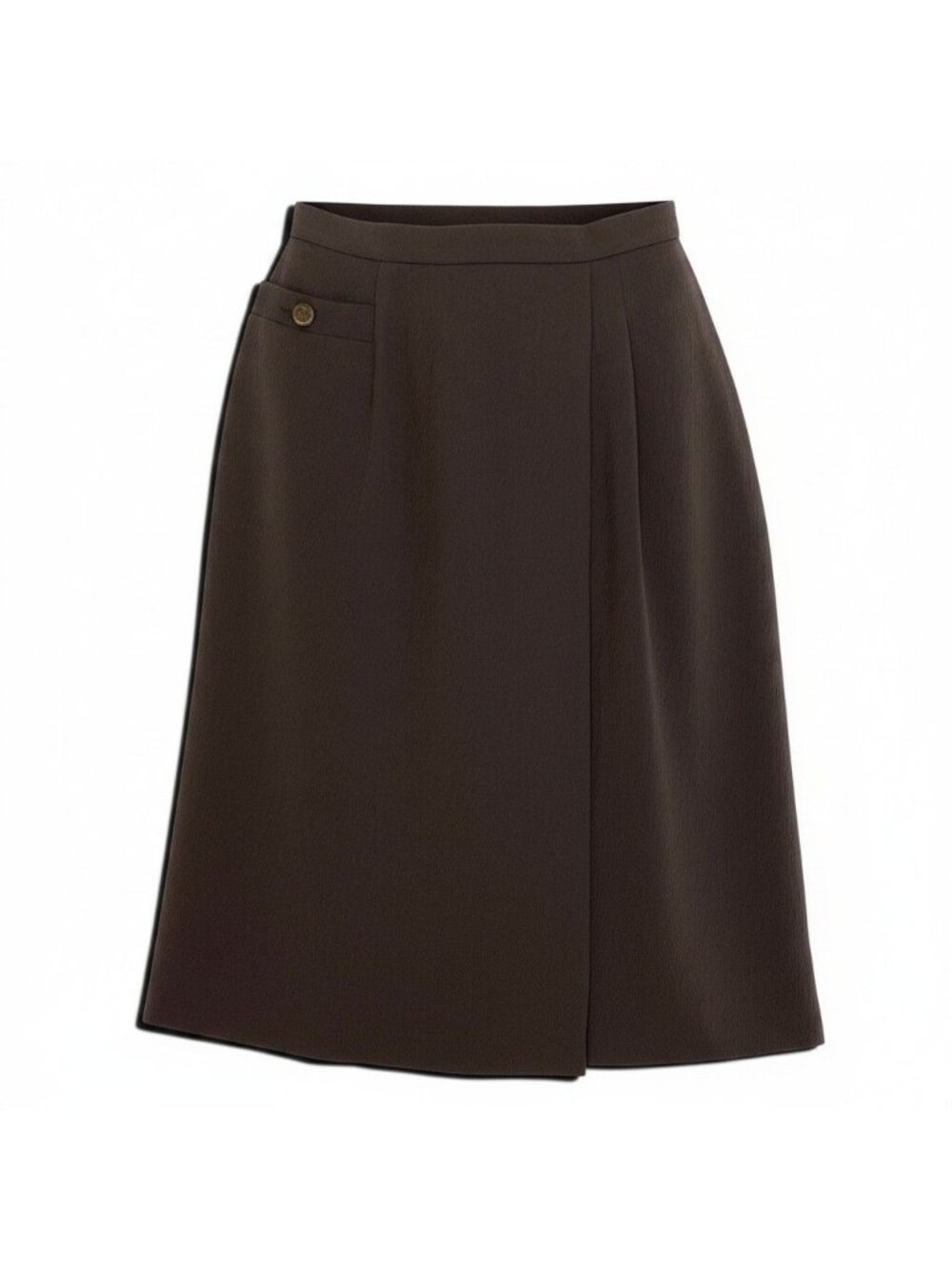 Chanel Cf3 Boutique Vintage Knee Length Skirt CC Logo Button 36 Brown Wool Silk